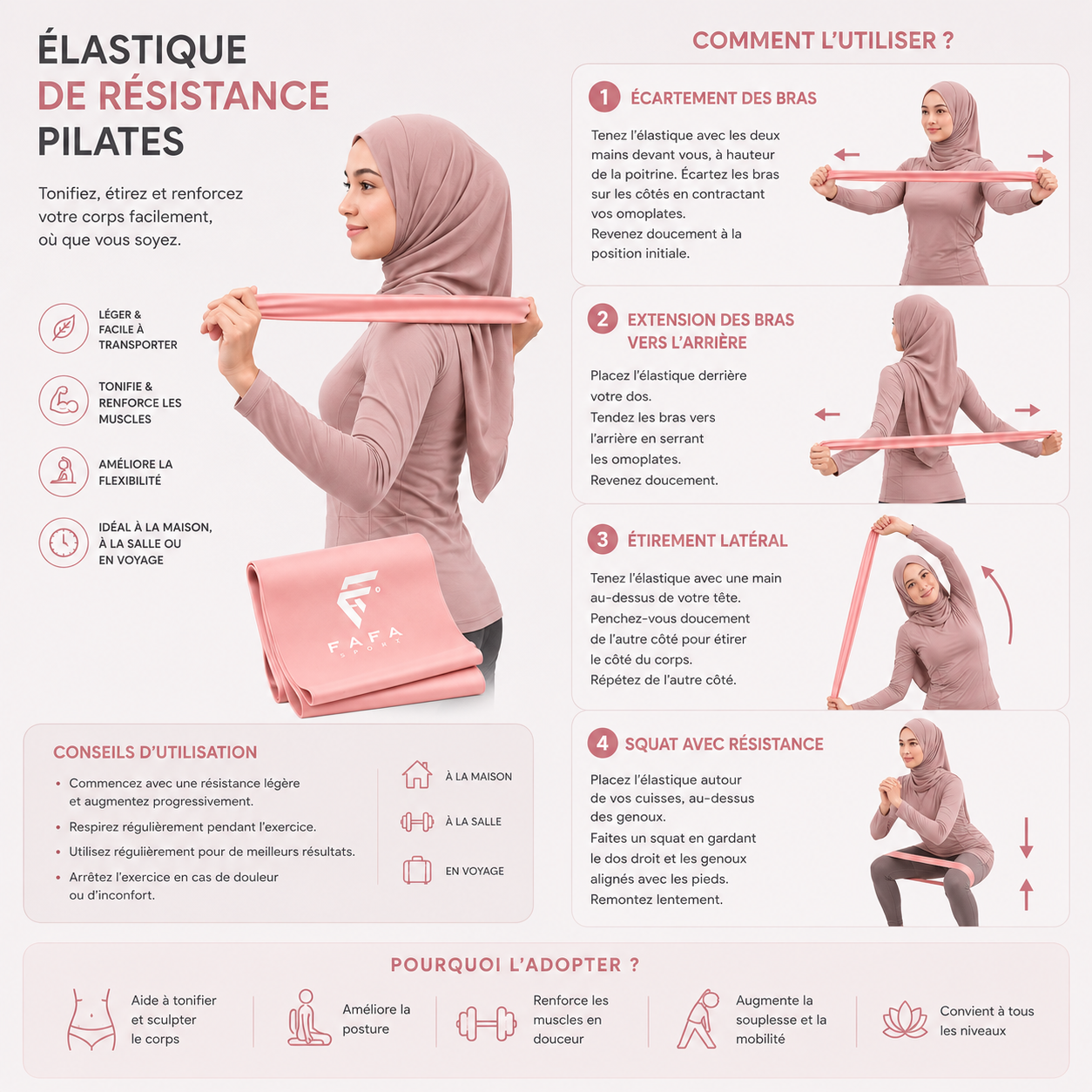 Bande de Résistance Pilates FAFA Sport – مطاط تمارين بيلاتس متعدد الإستعمال