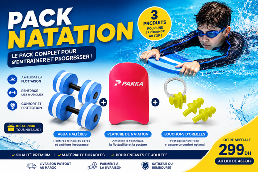 Pack Natation 3 en 1 – Planche + Haltères Aquatiques + Bouchons d'Oreilles + pince nez