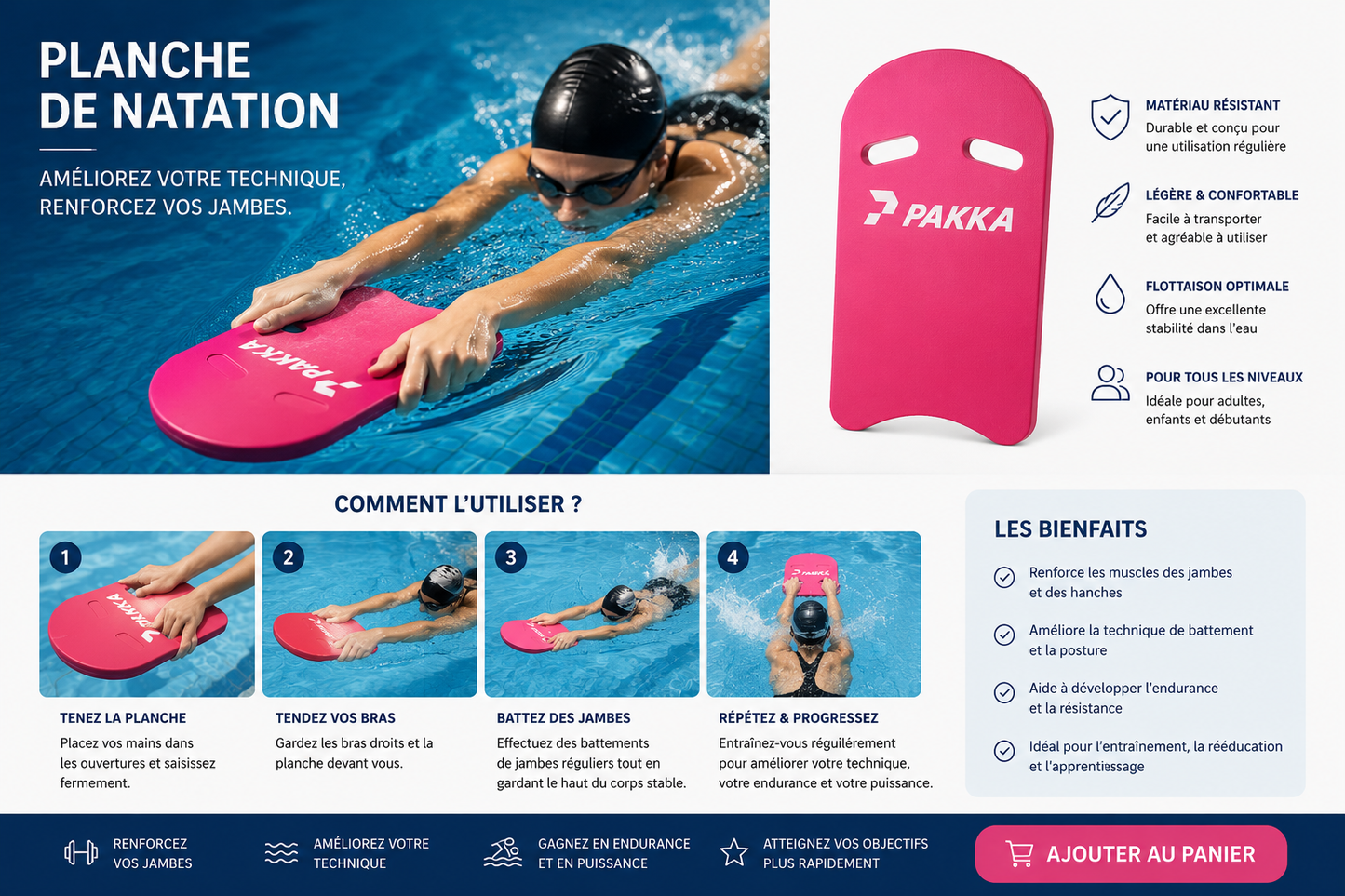 Planche de natation piscine pakka