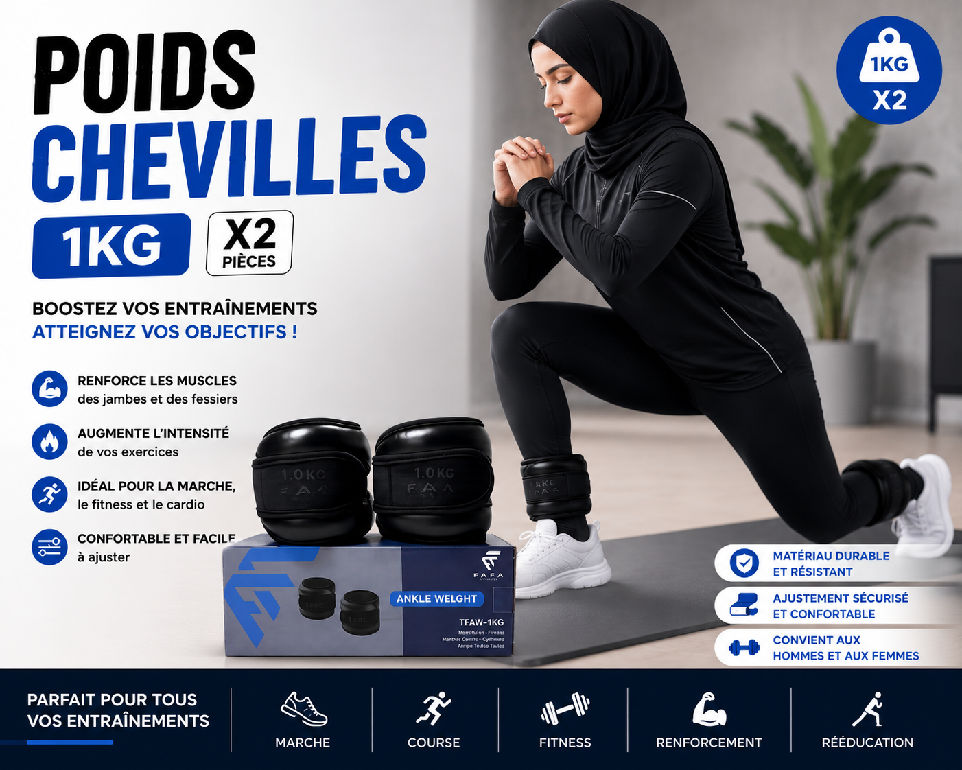 FAFA Ankle Weights – أوزان الكاحل لزيادة القوة وحرق الدهون (1KG)